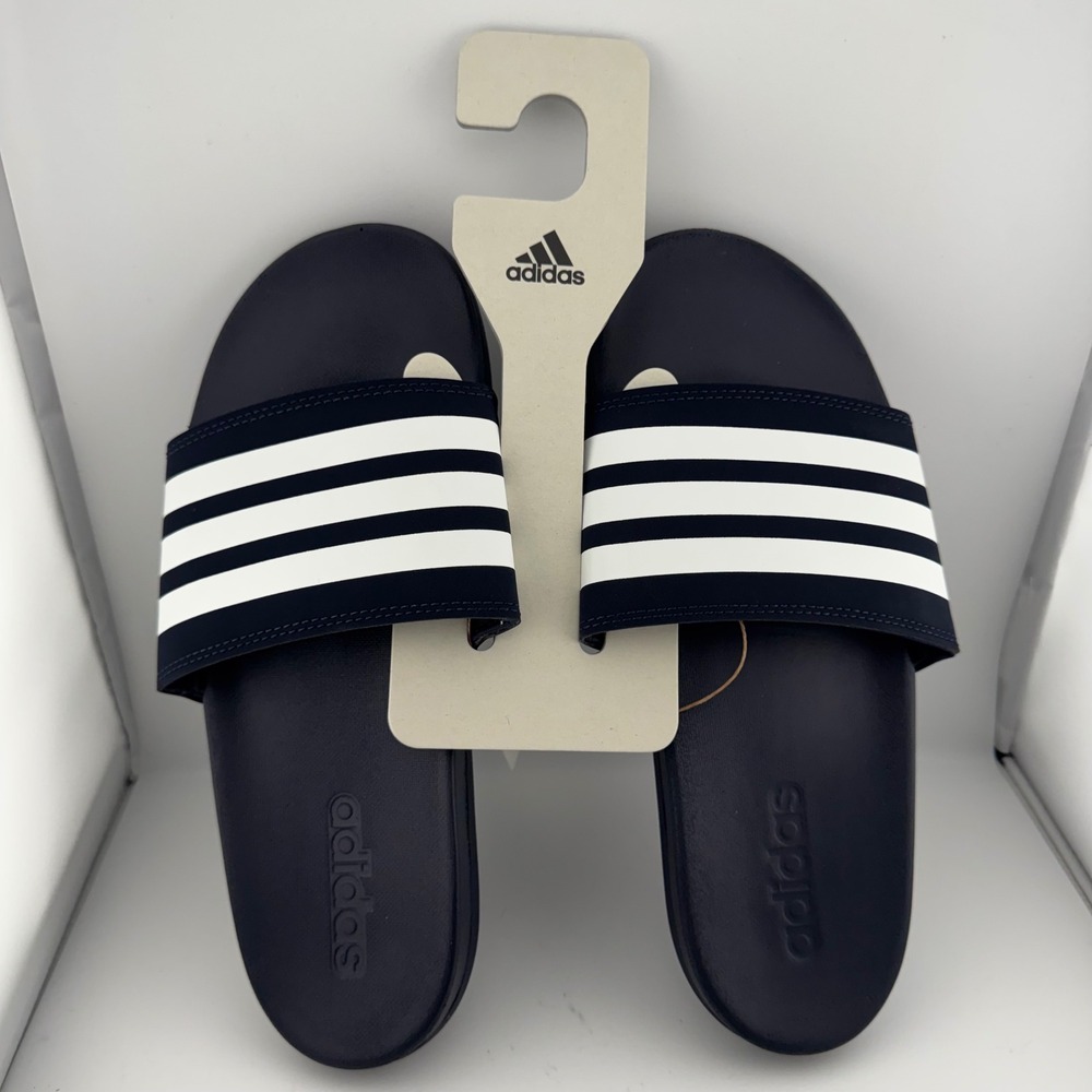 Adidas Adilette Comfort Slides Men 7 Women 8 Navy White NWT KJ0285 Sandals